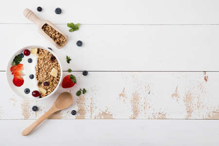 Delicious and healthy breakfast concept - cereal, Porridge and Energy bar 065の写真素材