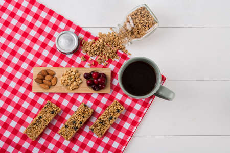 Delicious and healthy breakfast concept - cereal, Porridge and Energy bar 165の写真素材