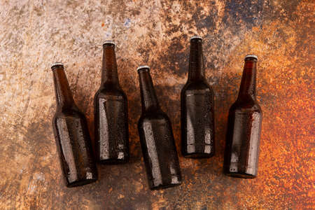 Close up of different glasses and bottles. drinking culture concept photo 004の写真素材