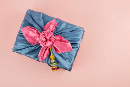the Korean traditional wrapping cloth, refreshments and greeting card 034の写真素材