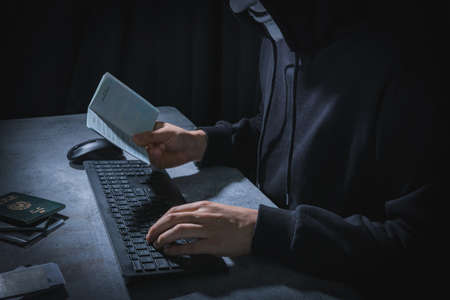 Cyber protection and security concept. Internet hacked computer server, database, network storage, firewall, social network account. 003の写真素材