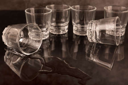 Close up of different glasses and bottles. drinking culture concept photo 071の写真素材