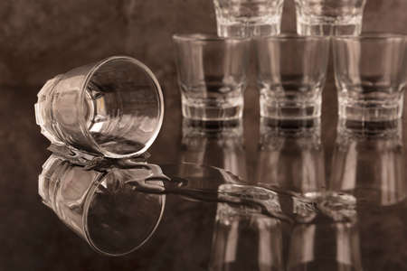 Close up of different glasses and bottles. drinking culture concept photo 075の写真素材
