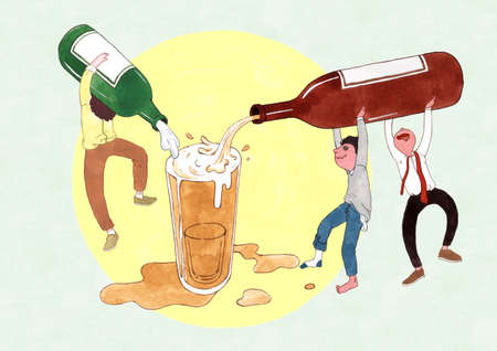 A wrongful habit of drinking culture concept illustration. 003