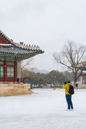 Korean traditional architecture, wintertime landscape of Korean palace 030のeditorial素材