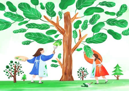 Concept of eco with family illustrationの写真素材