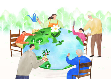Concept of eco with family illustrationの写真素材