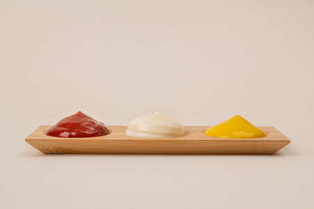 Different sauces collection. ketchup, mayonnaise, mustard with food 086