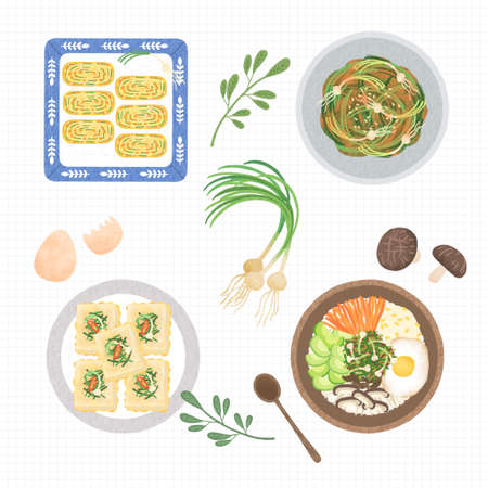 Korean cuisine flat vector collection of dishes illustration 010の写真素材