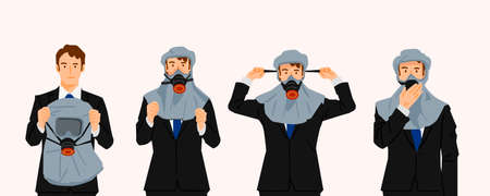 Air pollution concept, people face wearing masks illustration 010のイラスト素材