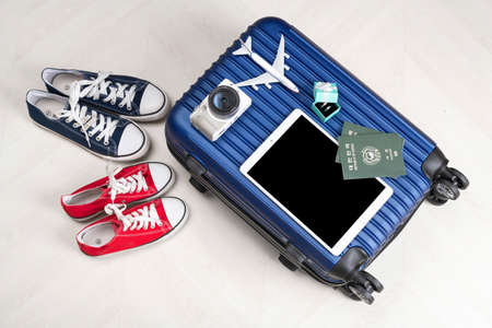 Travel concept- traveler accessories on white background