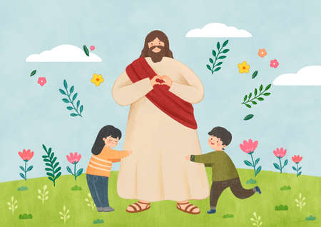 Jesus christ catholic religious, Jesus with children illustration