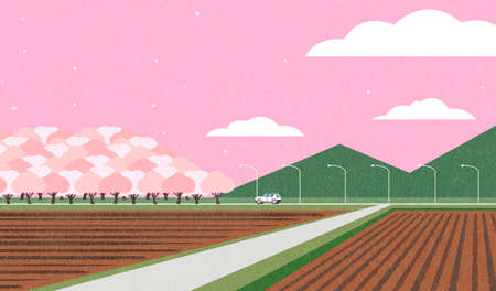 Beautiful spring landscape background illustrationの写真素材