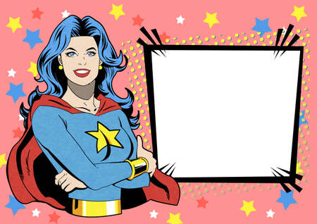 Concept of super woman or female power. Pop art retro style illustration