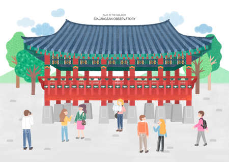 Famous landmarks of S. Korea. Time to travel, tourism illustrationの写真素材