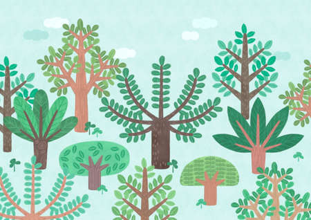 Forest, park, alley landscape, set of trees illustrationの写真素材