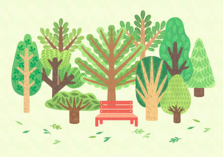 Forest, park, alley landscape, set of trees illustrationの写真素材
