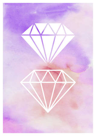 White diamond silhouette on watercolor background.の写真素材