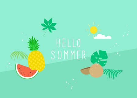 Tropical plants and fruits vector illustration.のイラスト素材