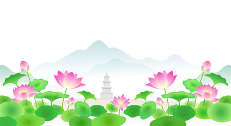 Buddhist event concept, a lighting ceremony to celebrate Buddha's birthday illustrationのイラスト素材