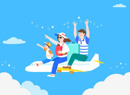 Happy and cheerful travelers concept illustrationのイラスト素材