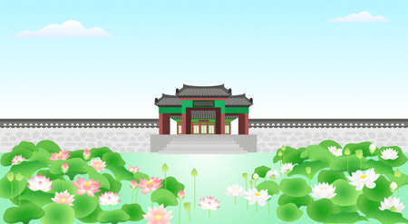 Buddhist event concept, a lighting ceremony to celebrate Buddha's birthday illustrationのイラスト素材