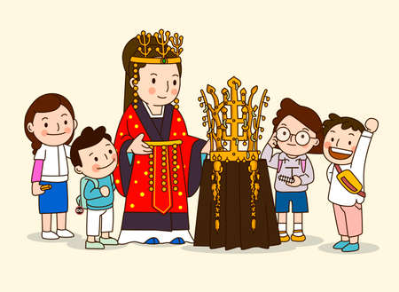 Children's education concept, forebears teaching children illustrationのイラスト素材