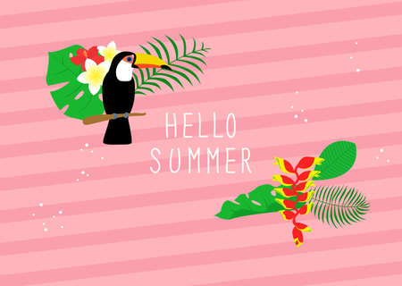 Toco Toucan and tropical plants vector illustration.のイラスト素材