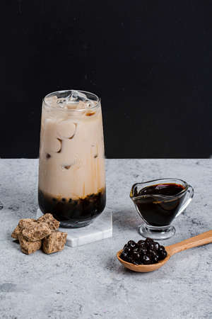 Cold tea with milk delicious beverage drinking products tapioca 063