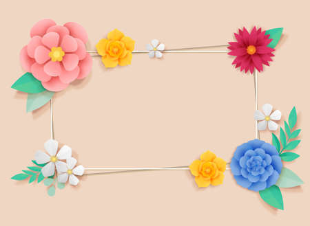 Paper flowers, isolated floral design elements illustration 006のイラスト素材