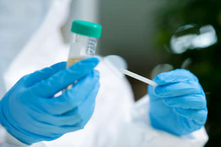 Science, chemistry, biology, and medicine concept, scientist with equipment and science experiments...