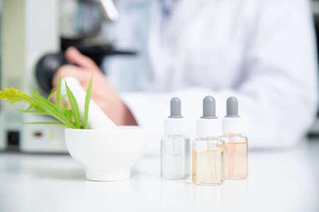 Science, chemistry, biology, and medicine concept, scientist with equipment and science experiments...