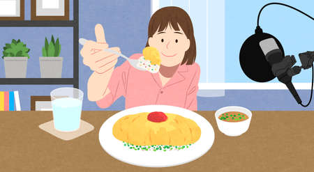 Food eating show, online vloggers eating large quantities of food illustration 010の写真素材