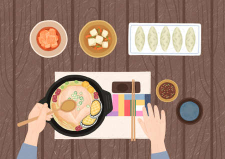 Delicious asian cuisine in flat design top view illustration 003の写真素材