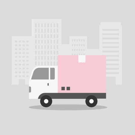 Delivery truck and building vector illustration.のイラスト素材