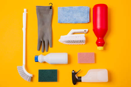 hygiene and cleanliness concept. cleaning home and various cleaning products 145の写真素材