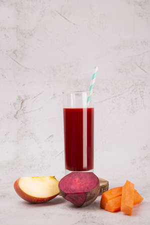 Balanced diet nutrition, healthy eating concept. apple, carrot, red beet, prune 109の写真素材