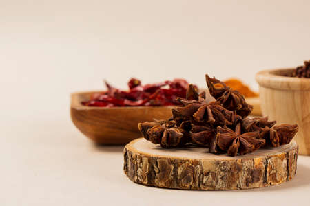 Various aromatic herbs and spices top view 113