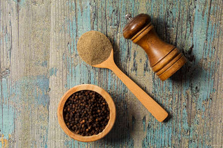 Various aromatic herbs and spices top view 067