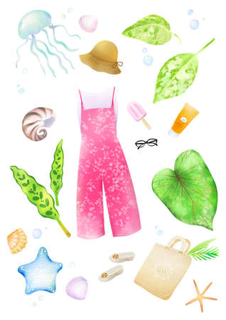 Colorful summer object hand-drawn illustration 010の写真素材