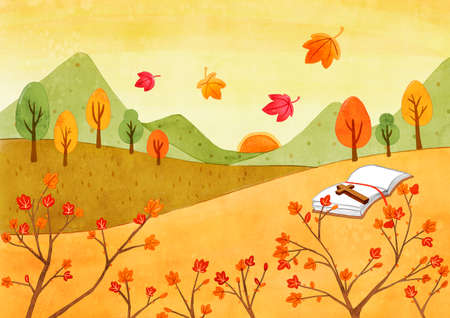 A scenery with a church illustration 002の写真素材