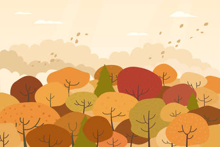 Illustration of landscape with brown trees in autumn.のイラスト素材
