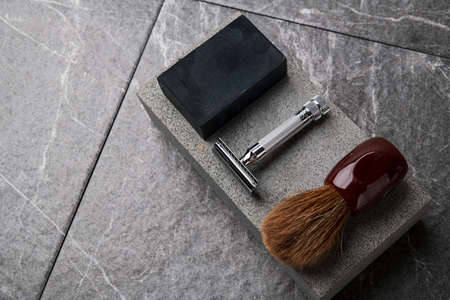 Shaving razors, brush and foam object 007の写真素材
