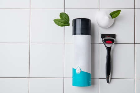 Shaving razors, brush and foam object 027の写真素材