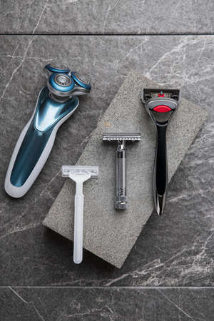 Shaving razors, brush and foam object 011の写真素材