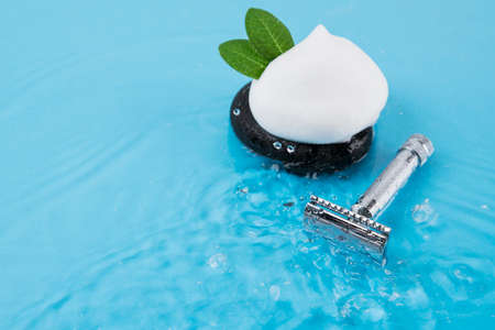 Shaving razors, brush and foam object 034の写真素材