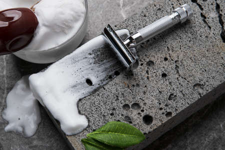 Shaving razors, brush and foam object 016の写真素材