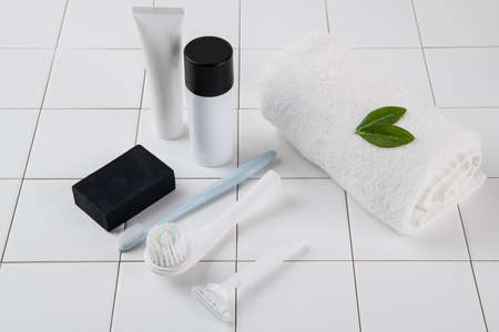 Shaving razors, brush and foam object 055の写真素材