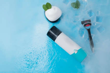 Shaving razors, brush and foam object 035の写真素材