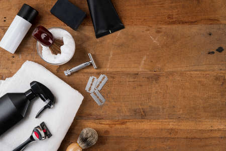 Shaving razors, brush and foam object 054の写真素材